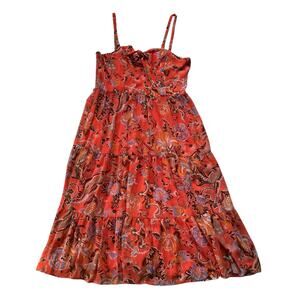 NEW INC Tiered Midi Sundress Size 12 Autumnal Orange Floral